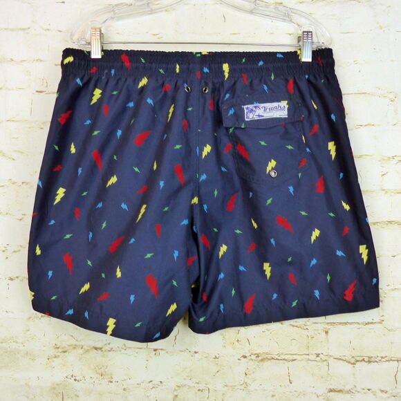 Trunks Surf & Swim Sano Shorts Men L Navy Blue Lighting Bolts Brief Lining Beach - Picture 2 of 12